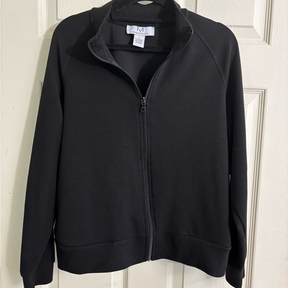 Magaschoni Black Zip-Up Activewear Casual Running Spring Weather Jacket Zip Up